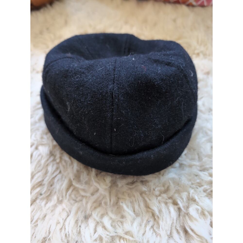 Vtg Black Wool Miki Hat USA Worker Brimless Docker Sailor Cap Rolled Edge 22.75